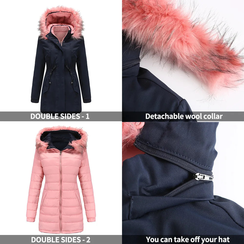KIDCRKJ Chaqueta de invierno para mujer, de doble cara, c...
