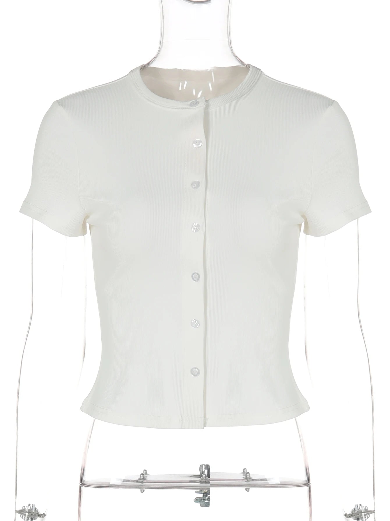 Camiseta Básica Ajustada Mujer Verano Club Fiesta | Estilo Minimalista Botones