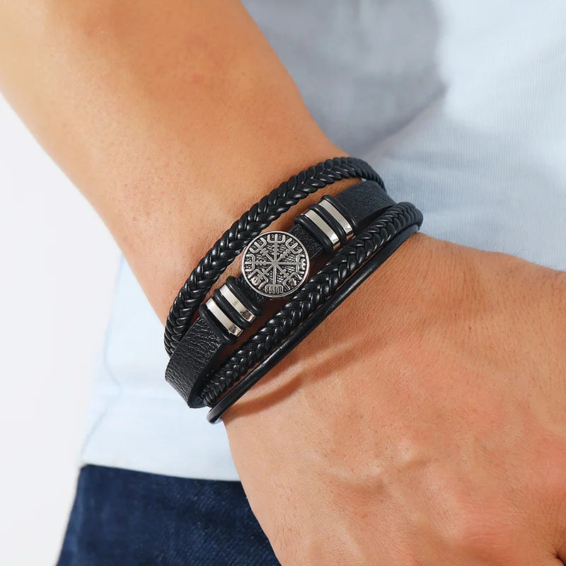 Pulseras Cuero Hombre: Trenzadas Multicapa, Brújula, Ojo Diablo