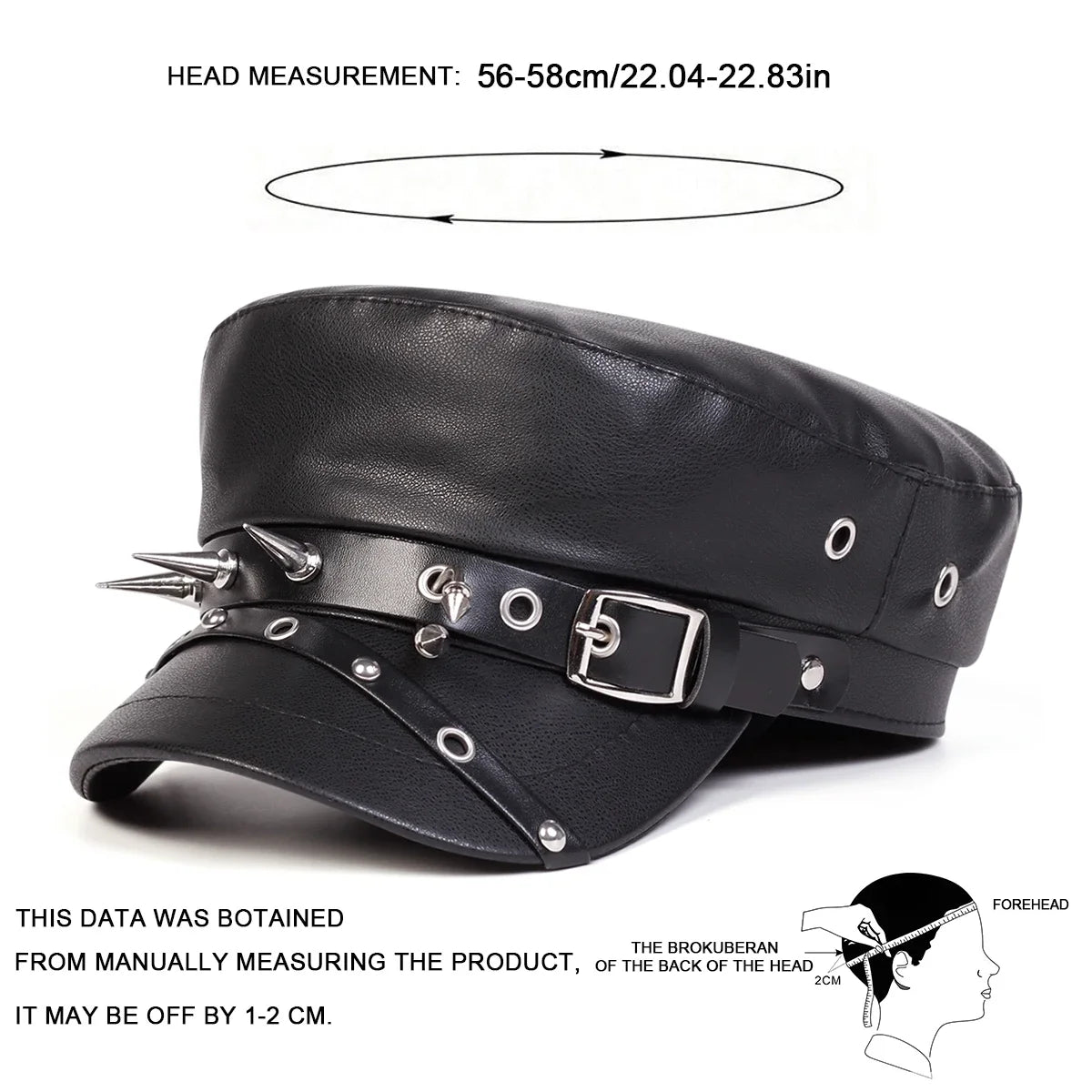 Gorra Marinero Cuero Unisex Hebilla Remache Primavera Otoño Negro
