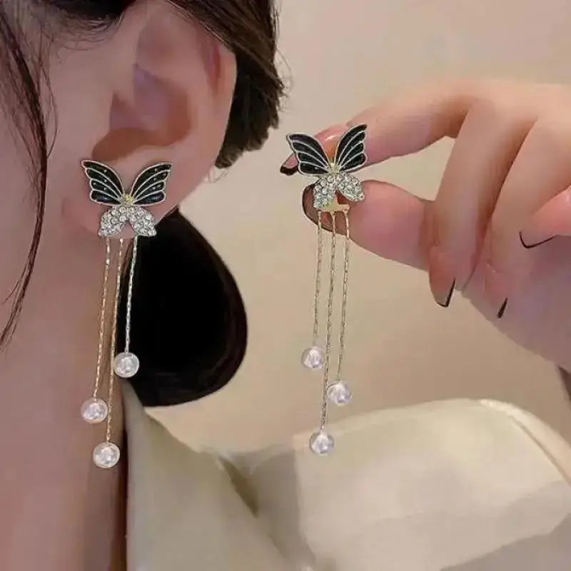 Pendientes de borla de perlas de moda coreana con aguja d...