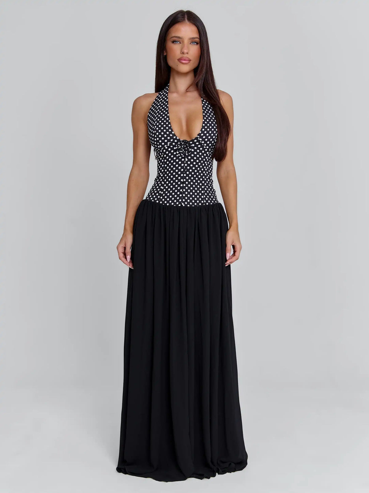 Vestido de fiesta elegante sin mangas con cuello halter p...