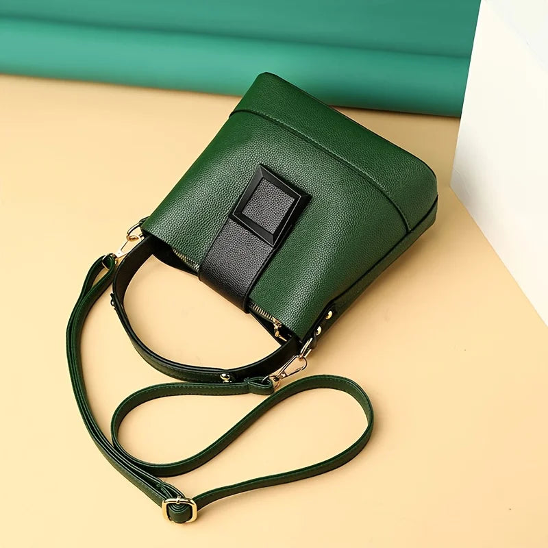 Elegant Solid Color Bucket Bag with Adjustable Shoulder S...
