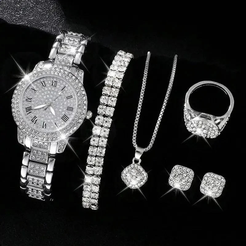 Reloj de tira de acero literal romano con diamantes compl...