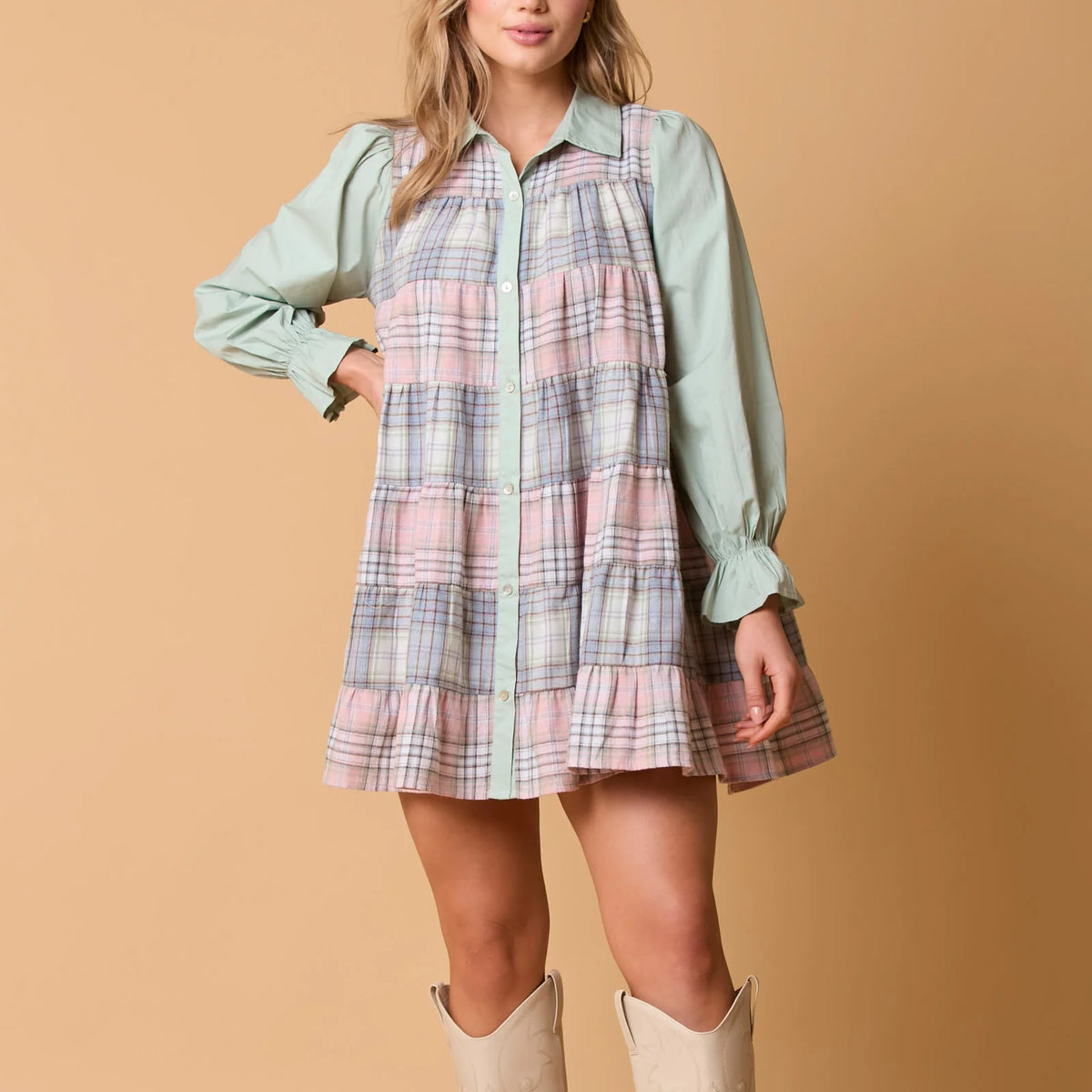 Minivestido camisero con estampado a cuadros para mujer, ...