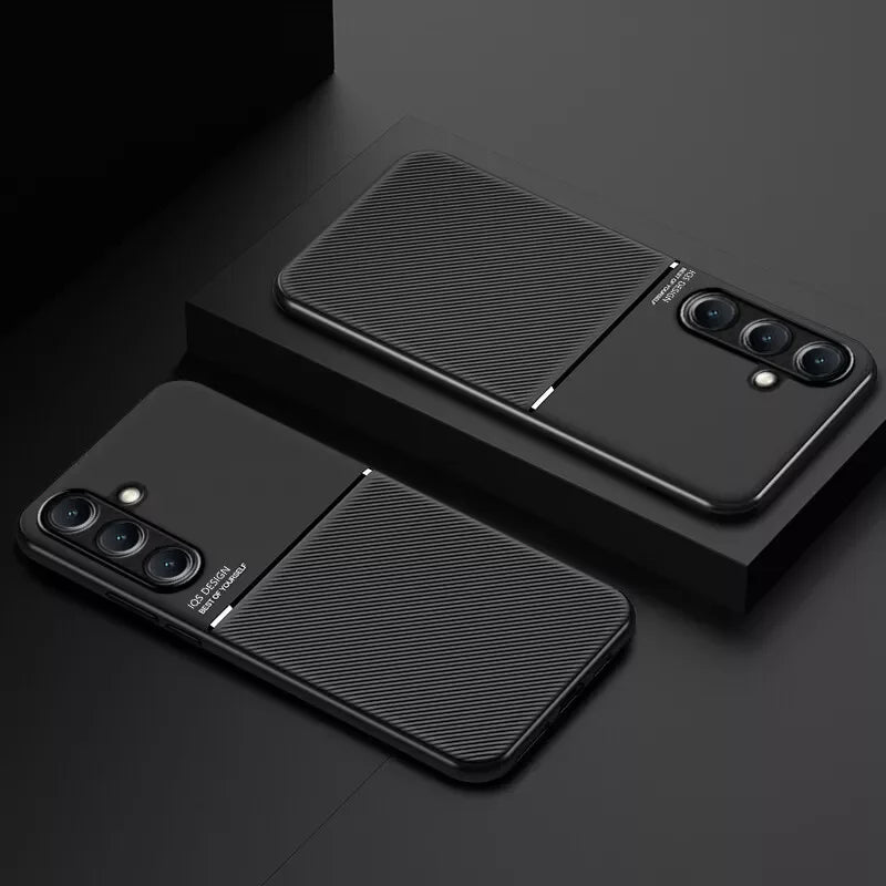 Lightweight magnetic leather phone cover for Samsung Galaxy, showcasing sleek design and magnetic closure by Corporación Turística.