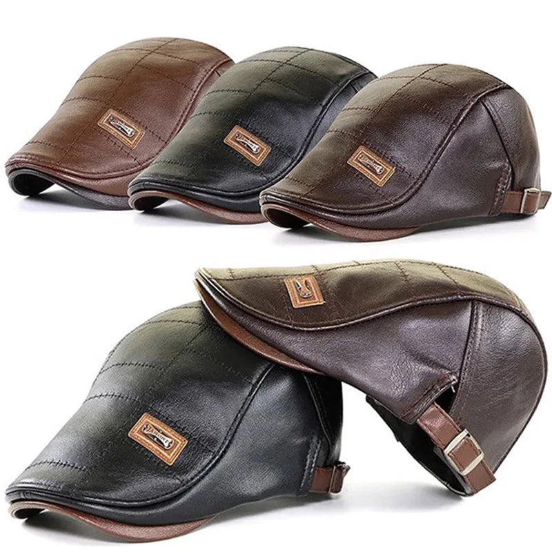 Gorra Boina Cuero Retro Hombre Invierno Cálida Ajustable - Corporación Turística