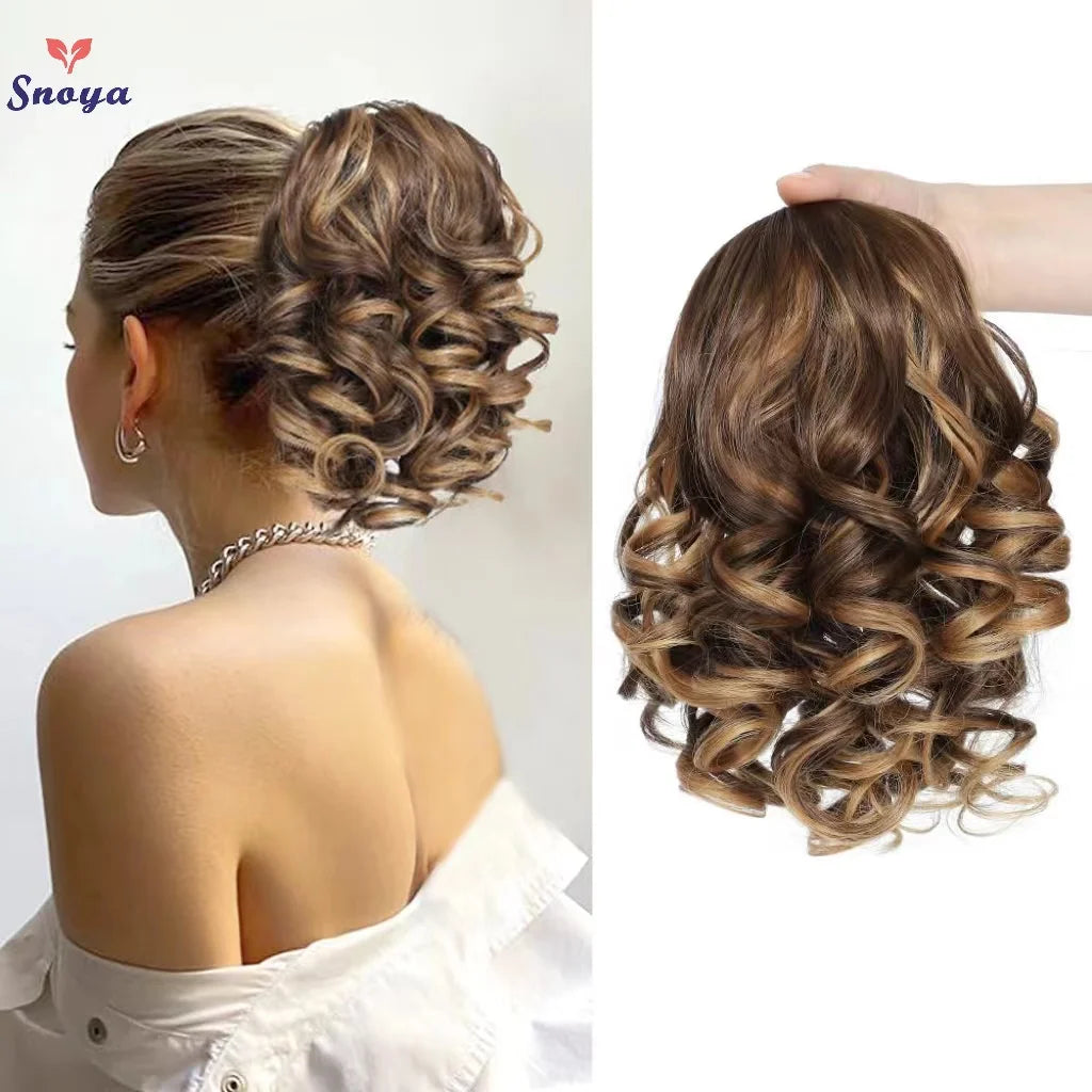 Extensiones de cola de caballo con cordón rizado corto, e...