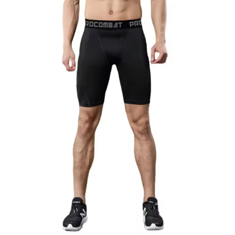 Men's compression shorts leggings by Corporación Turística, close-up view showing stretchy fabric and snug fit.