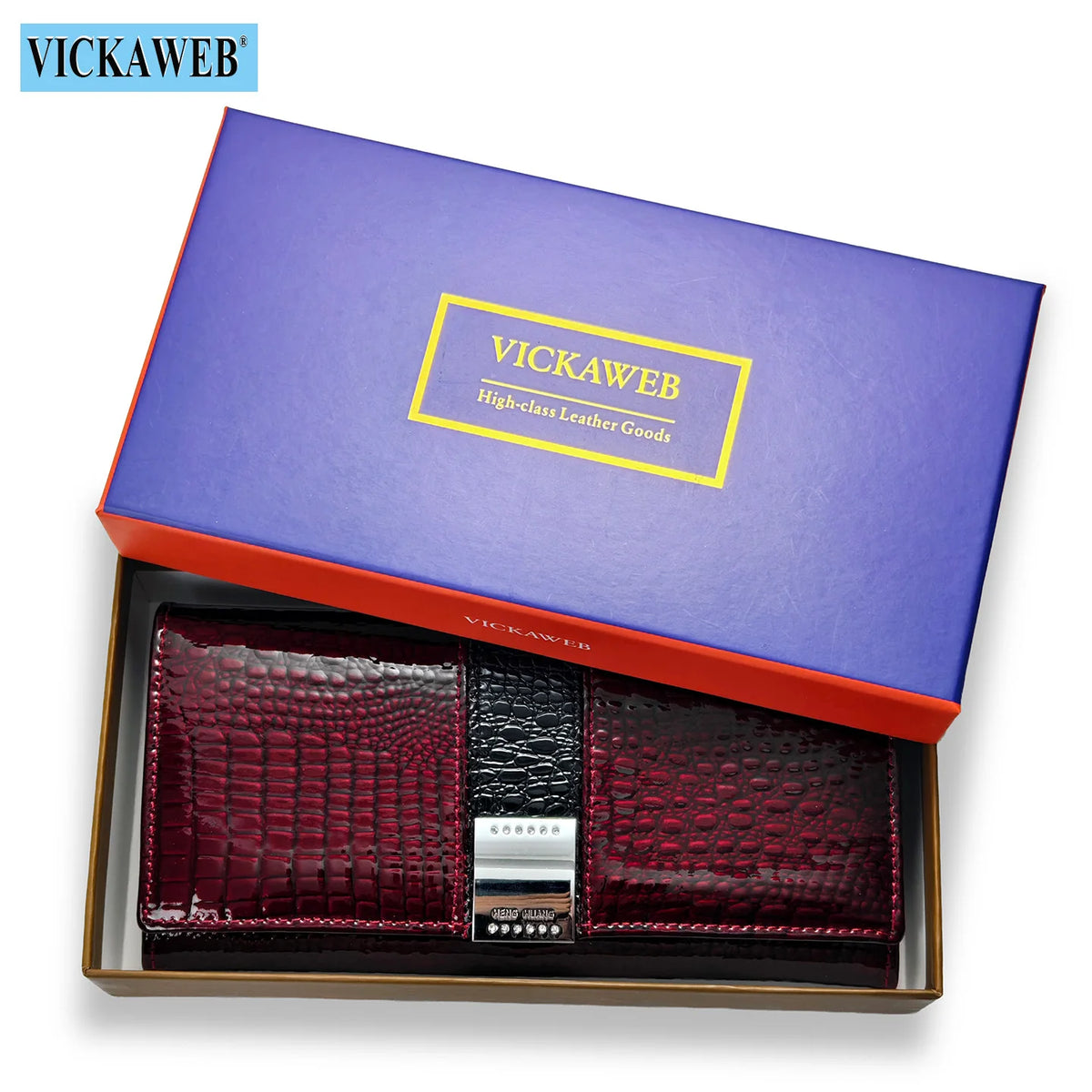 Leather long wallet from Corporación Turística with a shiny patent finish, featuring multiple card slots and a sleek design.