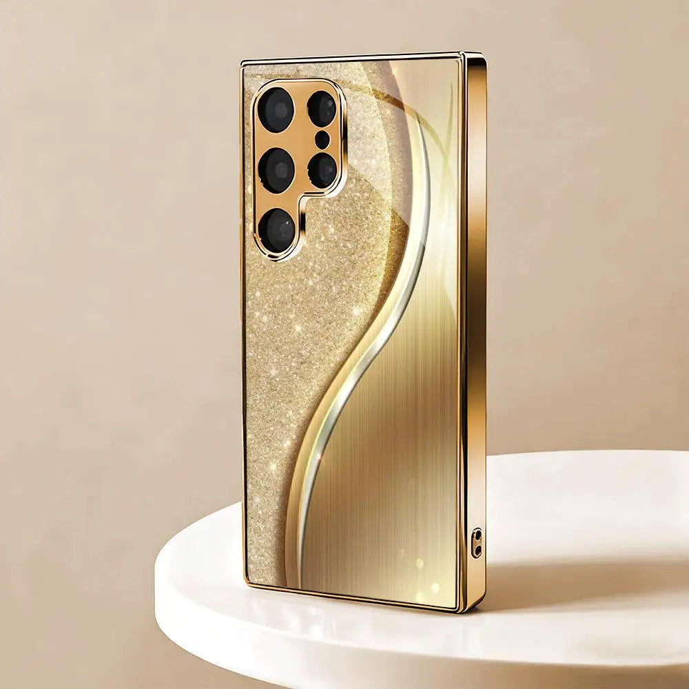 Gold-plated textured glass phone case by Corporación Turística, designed for stylish protection and elegant grip.