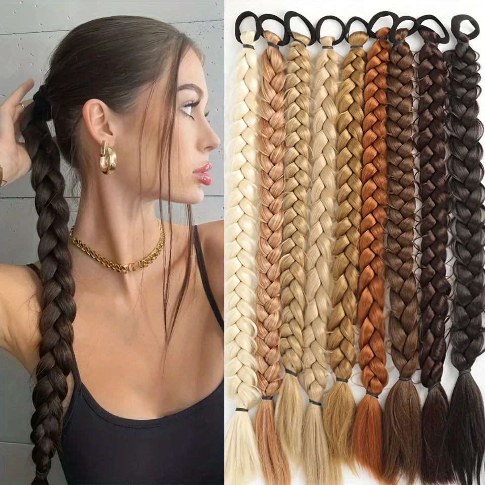 Extensiones de cabello de cola de caballo trenzadas de la...
