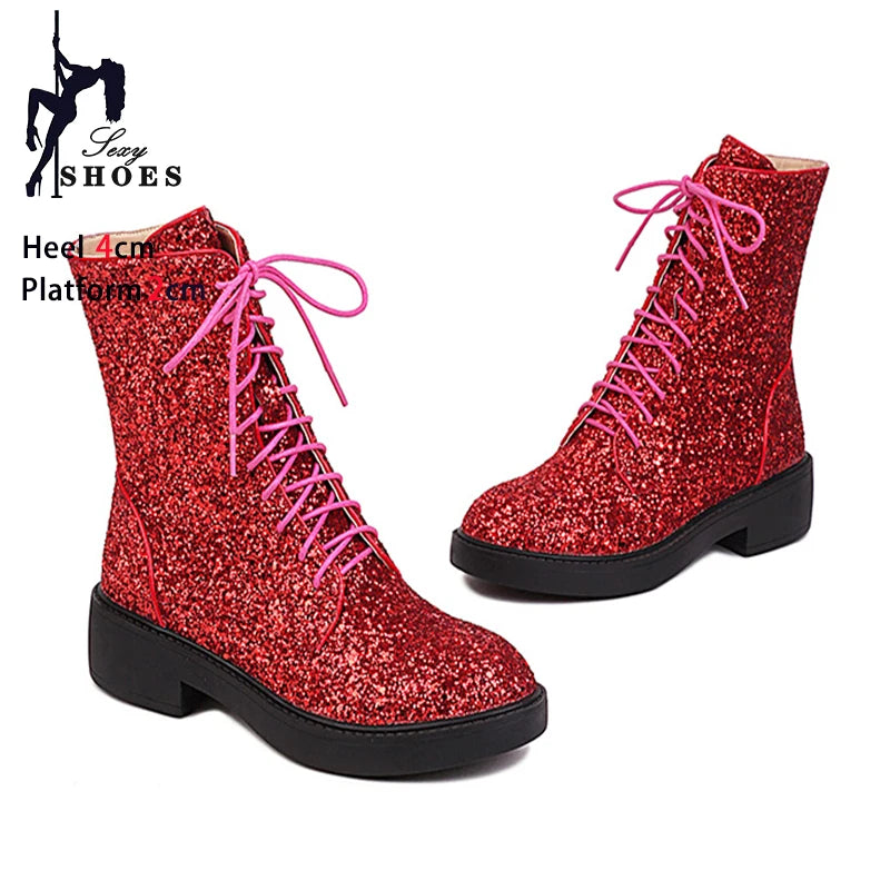 Botas cortas brillantes para mujer, zapatos informales de...