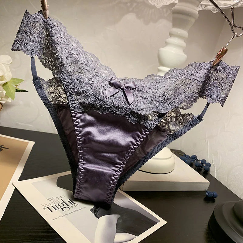 Set of four fashionable satin lace underwear, stylish and comfortable, featuring intricate lace details for a modern look.