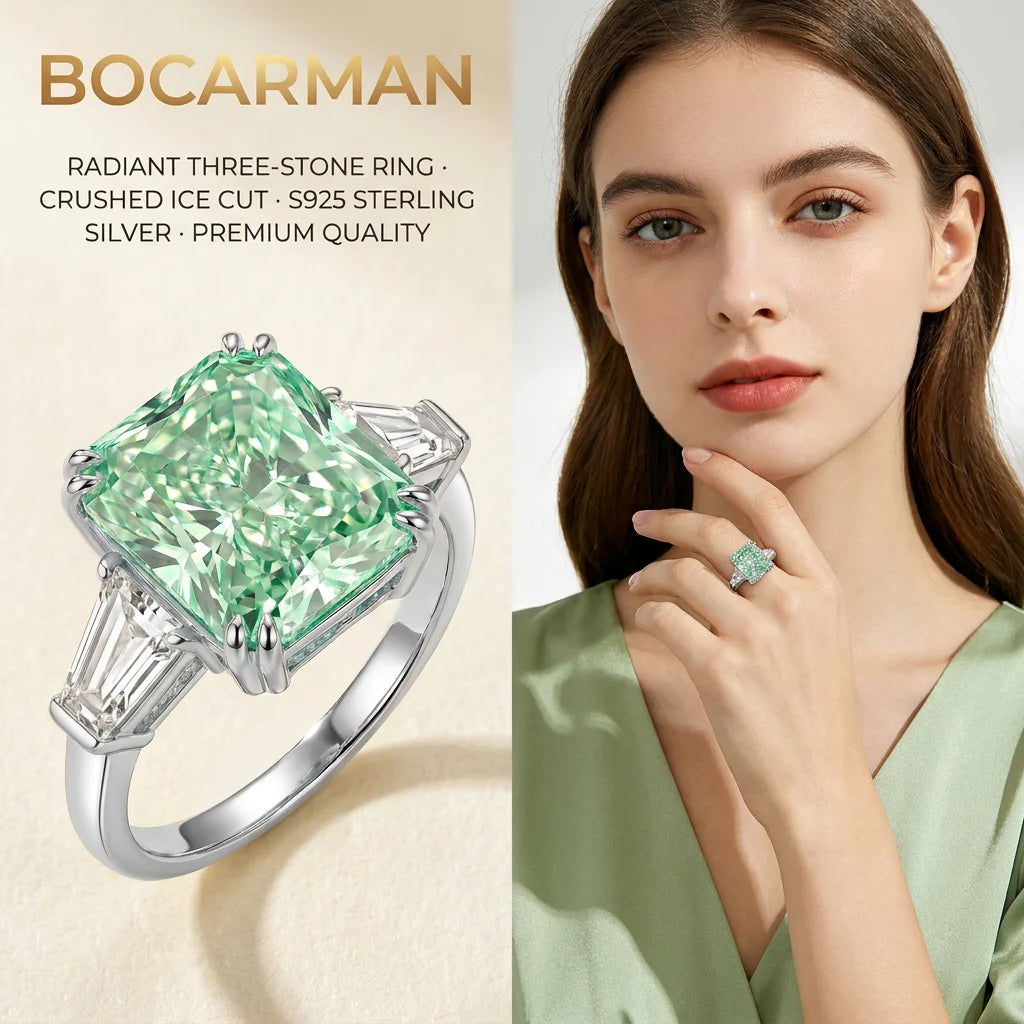 Anillo de Plata de Ley S925 con Circonita Verde Menta Rec...