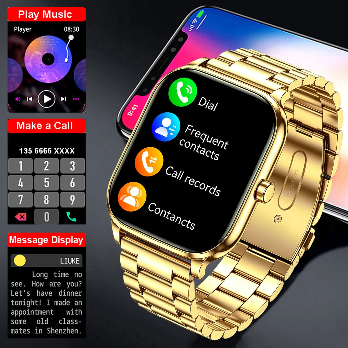 Reloj inteligente Golden Men para hombre y mujer, pantall...