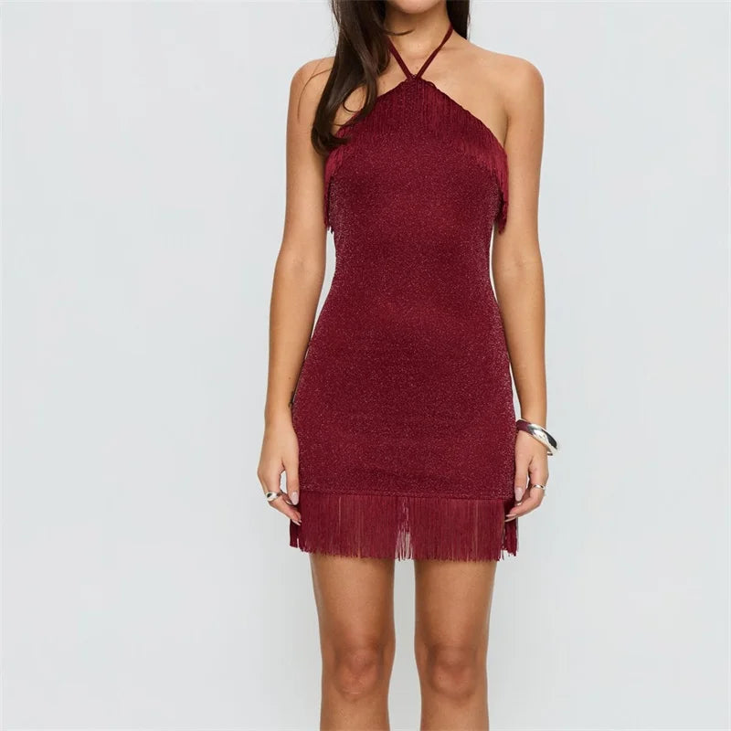 Vestido Corto Borgoña de Verano para Mujer, Estilo Y2K, E...