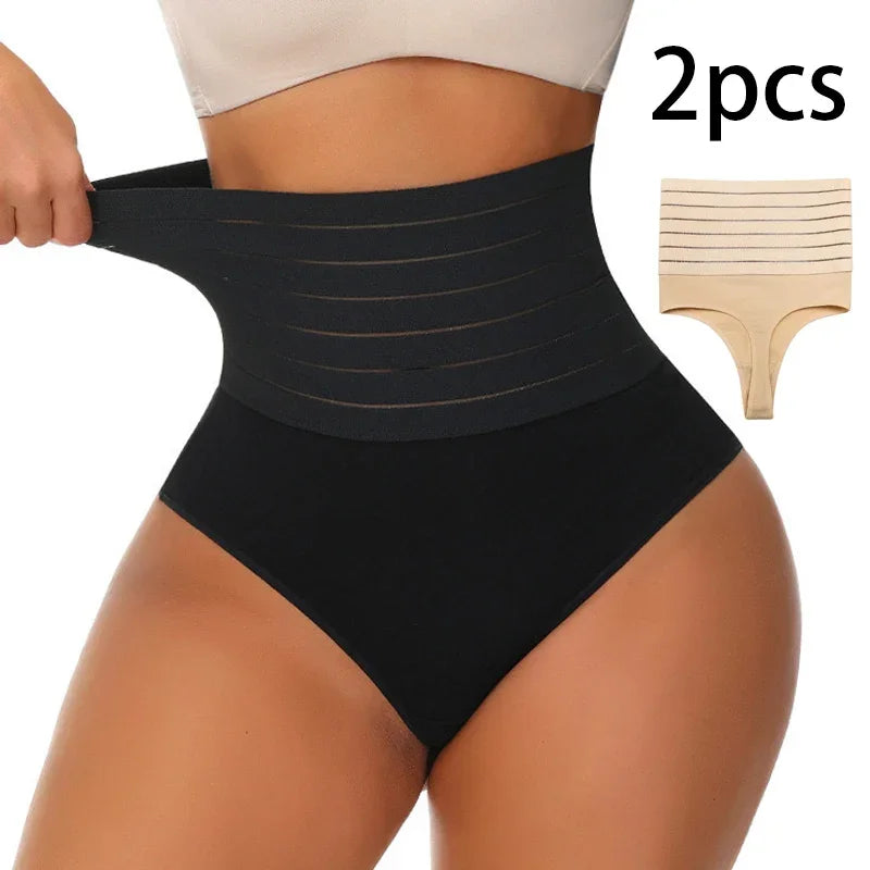 High-waisted shaping underwear for women, two-piece set by Corporación Turística, shown in black with smooth, seamless fabric.