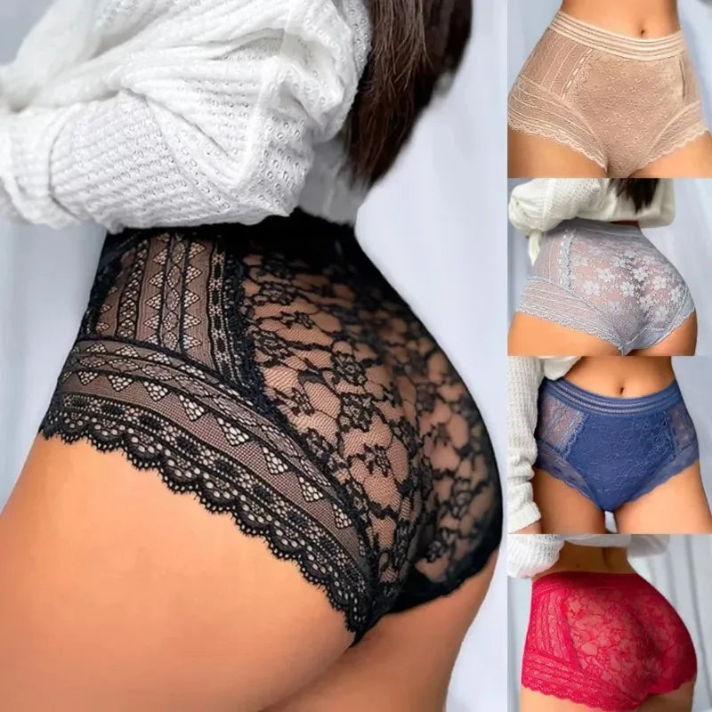 Large size transparent lace women's panties from Corporación Turística, showcasing delicate lace details and comfortable fit.