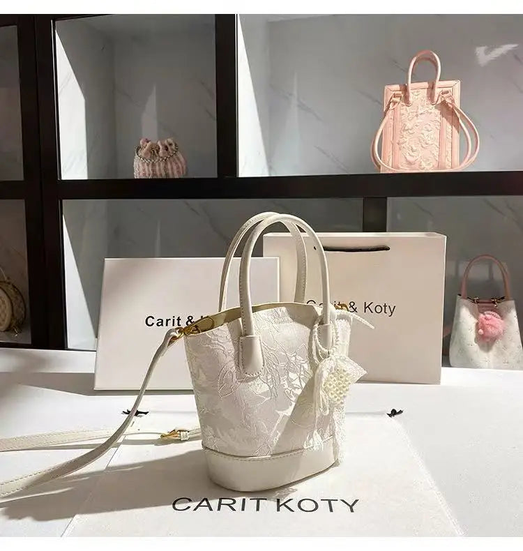Bolso tipo cubo con bordado blanco de lujo a la moda, bol...