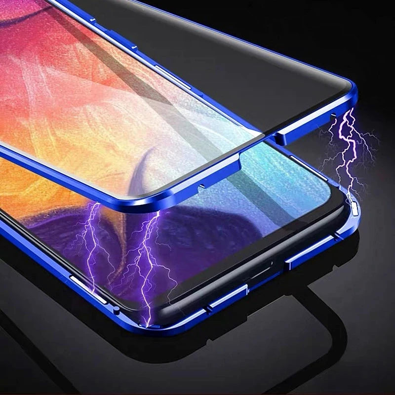 Magnetic metal protective case for smartphones, full coverage design by Corporación Turística, shown in black with sleek finish.
