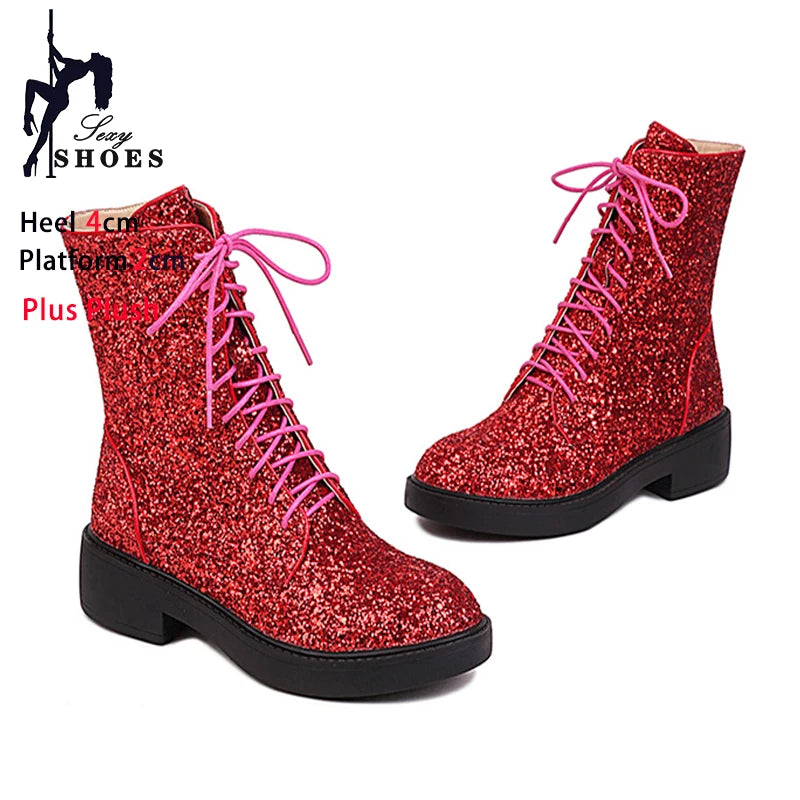 Botas cortas brillantes para mujer, zapatos informales de...