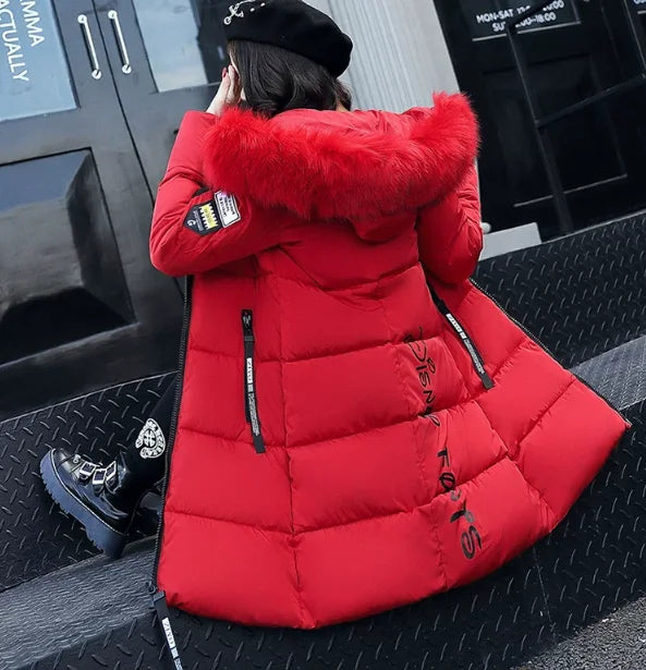 Abrigo parka de invierno para mujer con cuello de piel y ...
