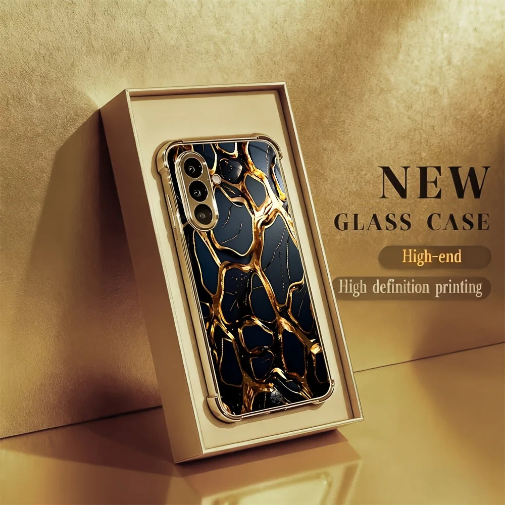Luxury gold marble phone case compatible with smartphones, featuring elegant marble pattern and slim protective design.