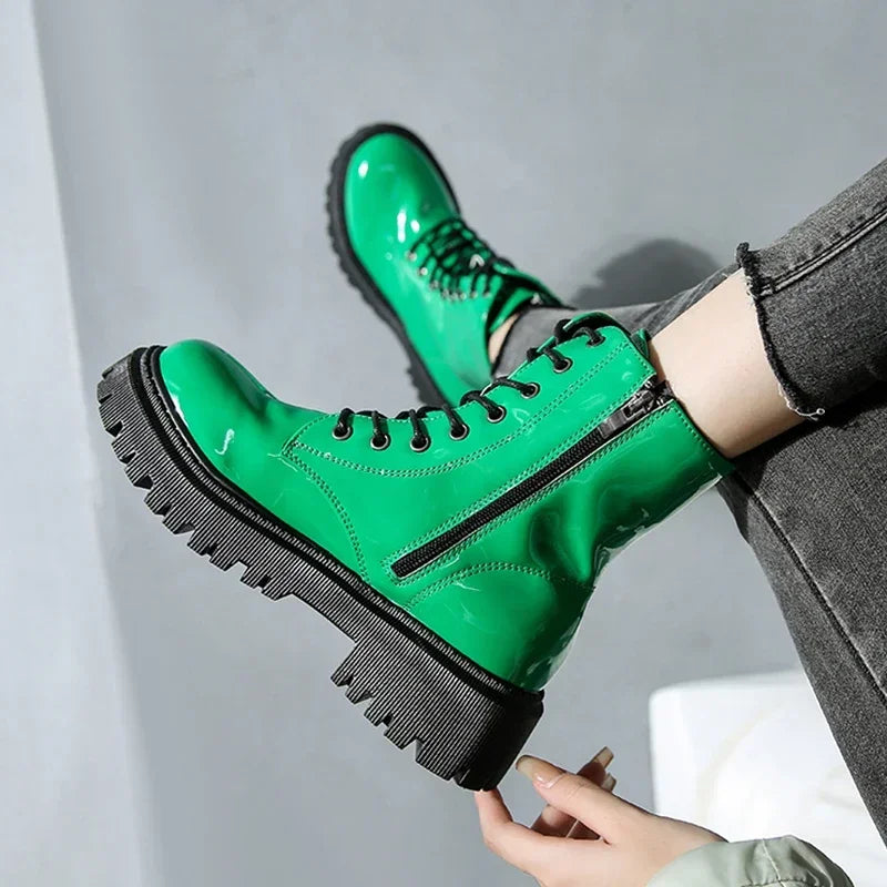 Botines rosas con cordones para mujer, botas de moto con ...