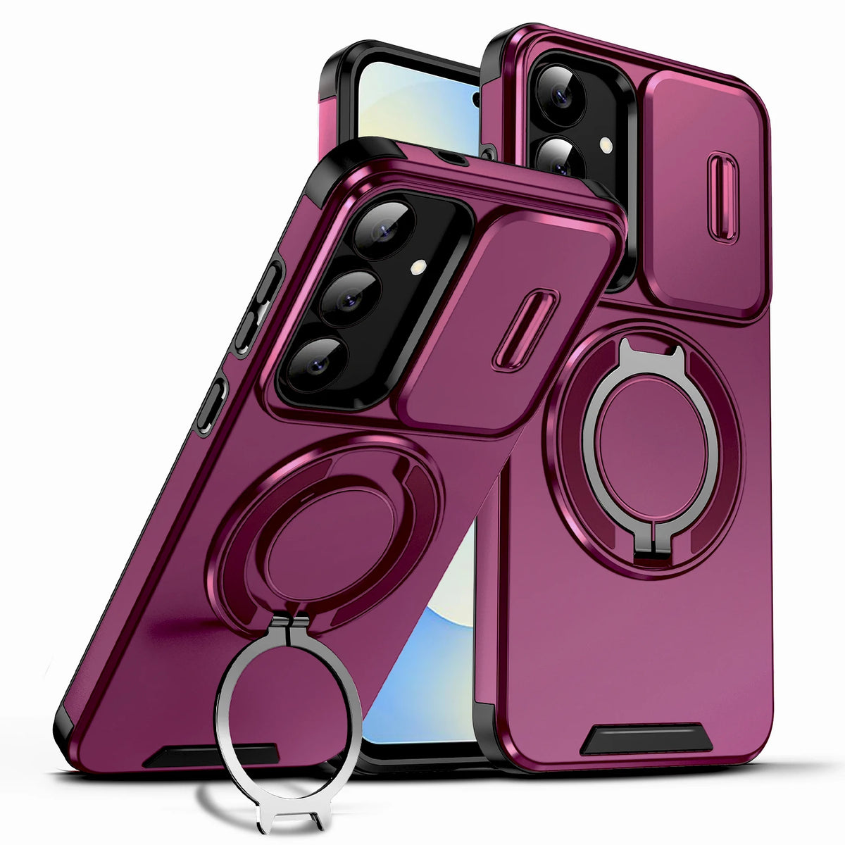 Samsung Galaxy A case with sliding cover and stand by Corporación Turística, showing the protective design and adjustable support.