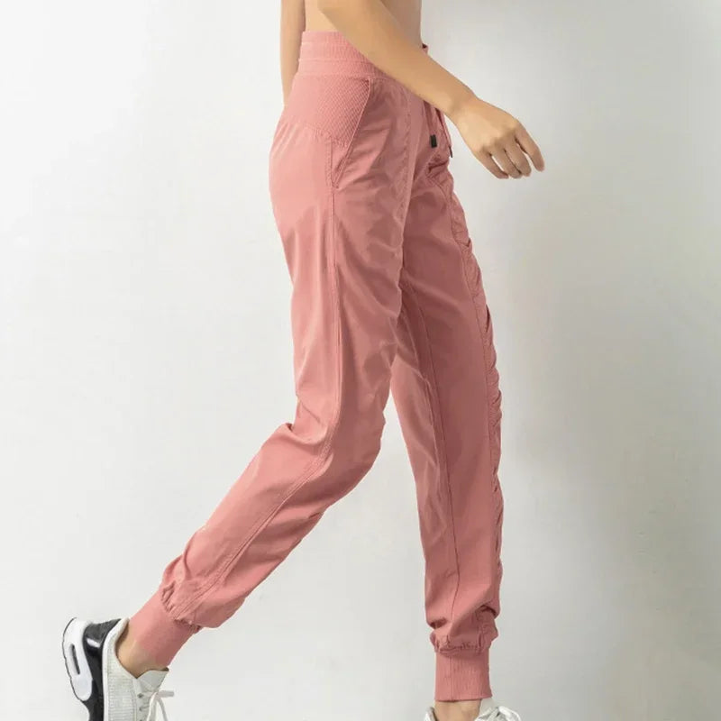 Pantalones de chándal de tela con cordón para correr, pan...