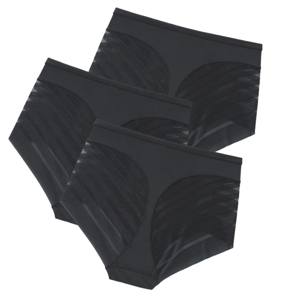 Set of three medium-waist shapewear fajas from Corporación Turística, shown laid flat with adjustable straps and breathable fabric