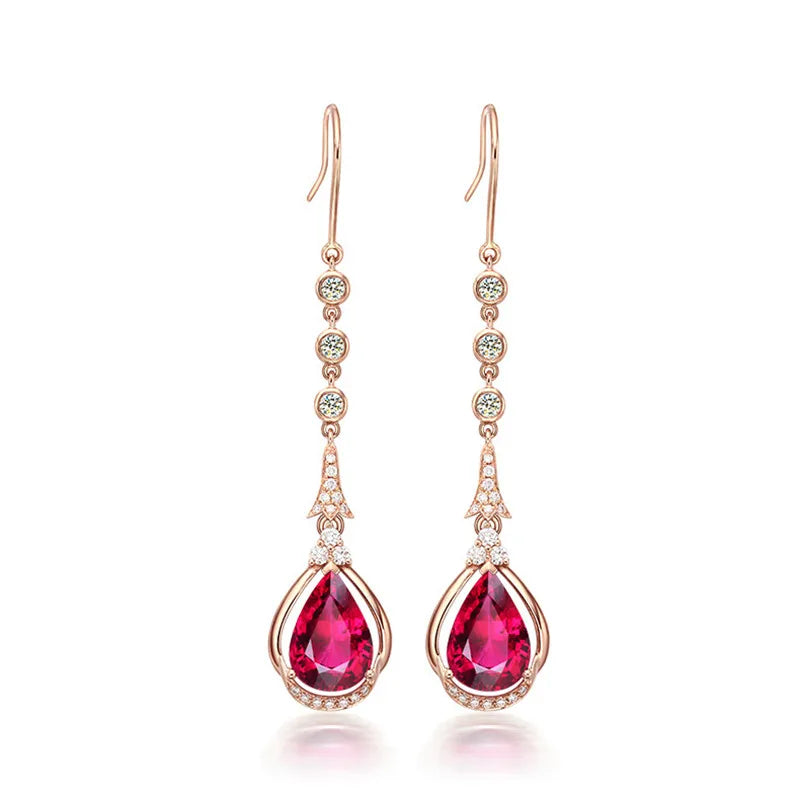 Pendientes colgantes de rubí Natural de oro rosa de 18 qu...