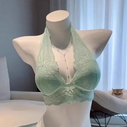 Green mint halter neck bra set from YUQI, featuring comfortable fabric and supportive design, perfect for casual or intimate wear.