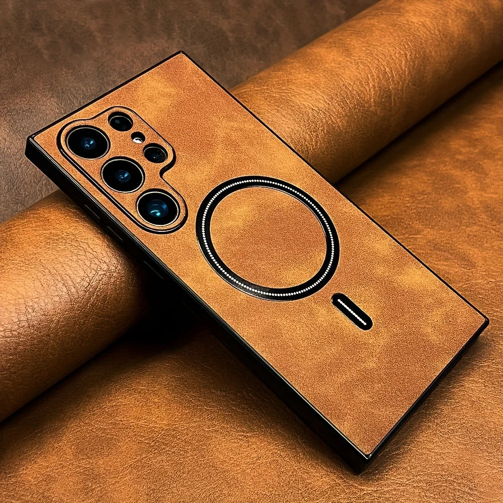 Leather PU magnetic phone case from Corporación Turística featuring a sleek design and magnetic closure, compatible with various smartphones.