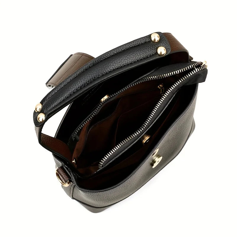 Elegant Solid Color Bucket Bag with Adjustable Shoulder S...