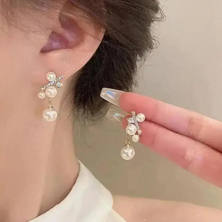 Pendientes de borla de perlas de moda coreana con aguja d...