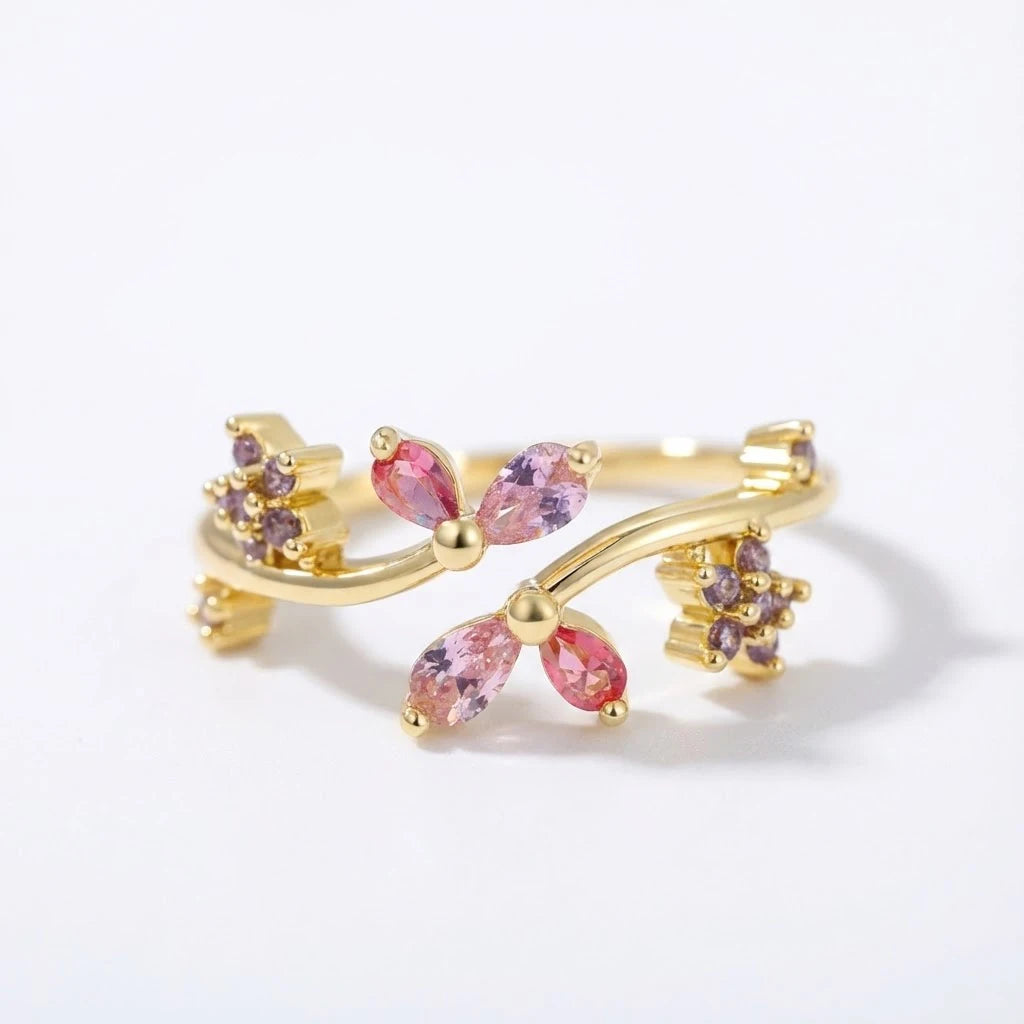 Anillo Flor Circon Colorido Ajustable Mujer Moda Vintage Regalo Joyería