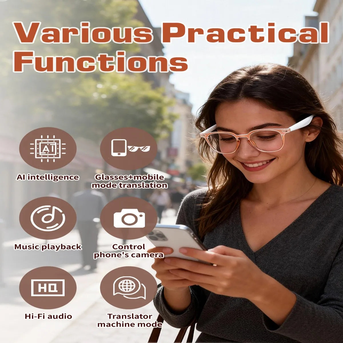 Gafas Inteligentes de Traducción Bluetooth GT52, Lentes c...