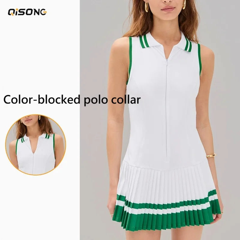 Vestido de Tenis para Mujer, Cuello en V, Cremallera, Ves...