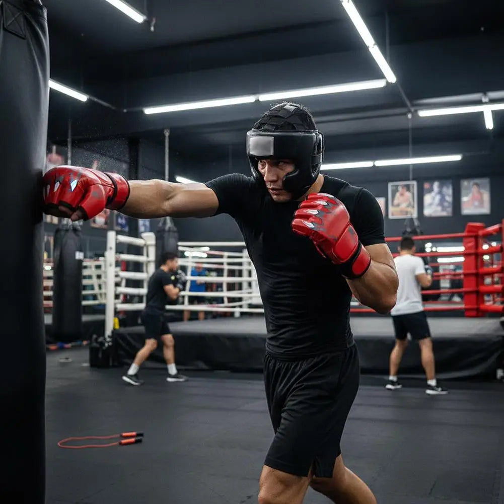 Guantes Kick Boxing MMA Muay Thai Cuero PU Negro Entrenamiento - Corporación Turística