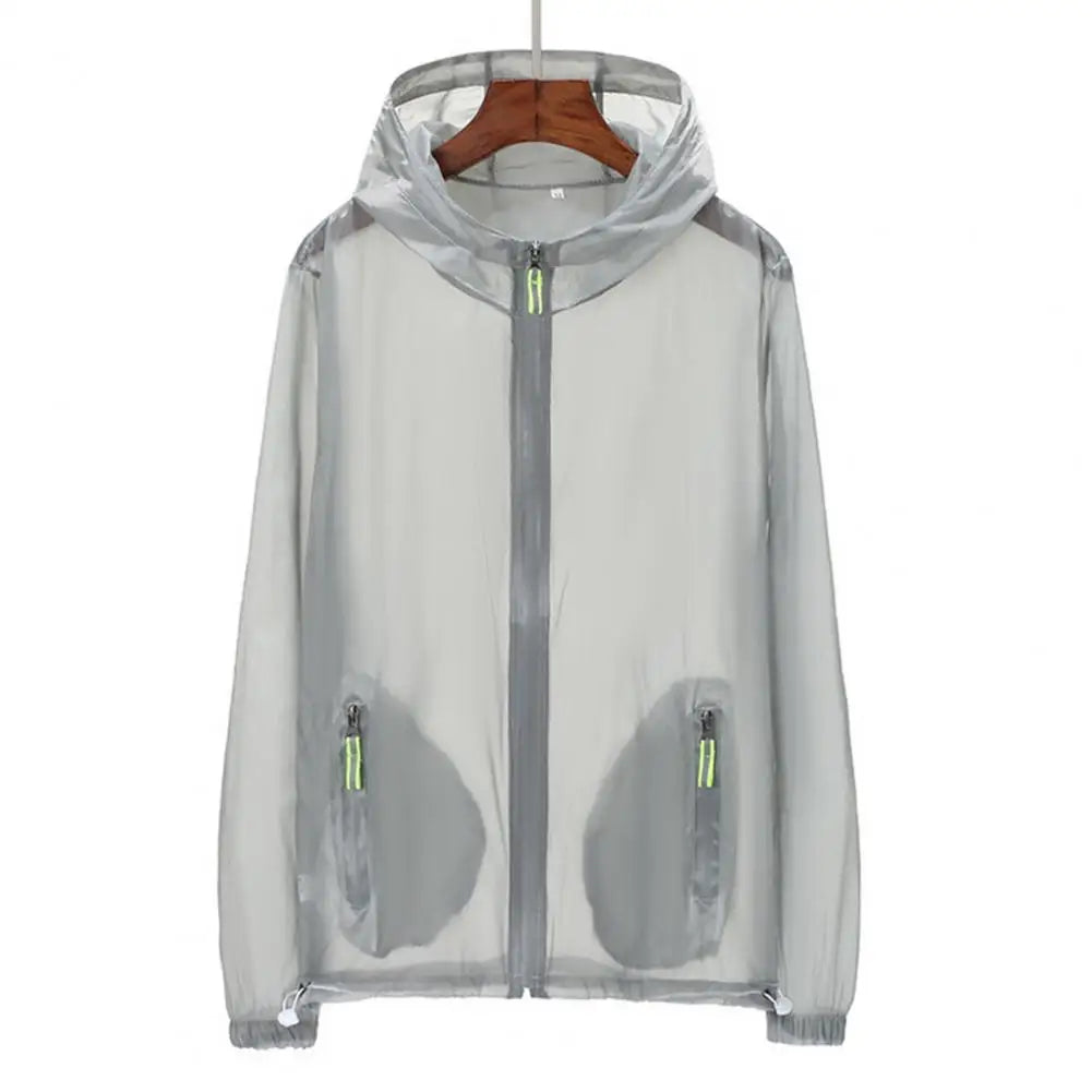 Reflective men's sun protection jacket by Corporación Turística, lightweight outdoor coat with reflective details for safety.