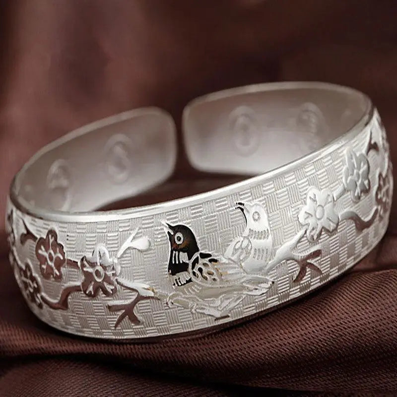 Pulseras Abiertas Simples de Plata de Ley 925 para Mujer,...