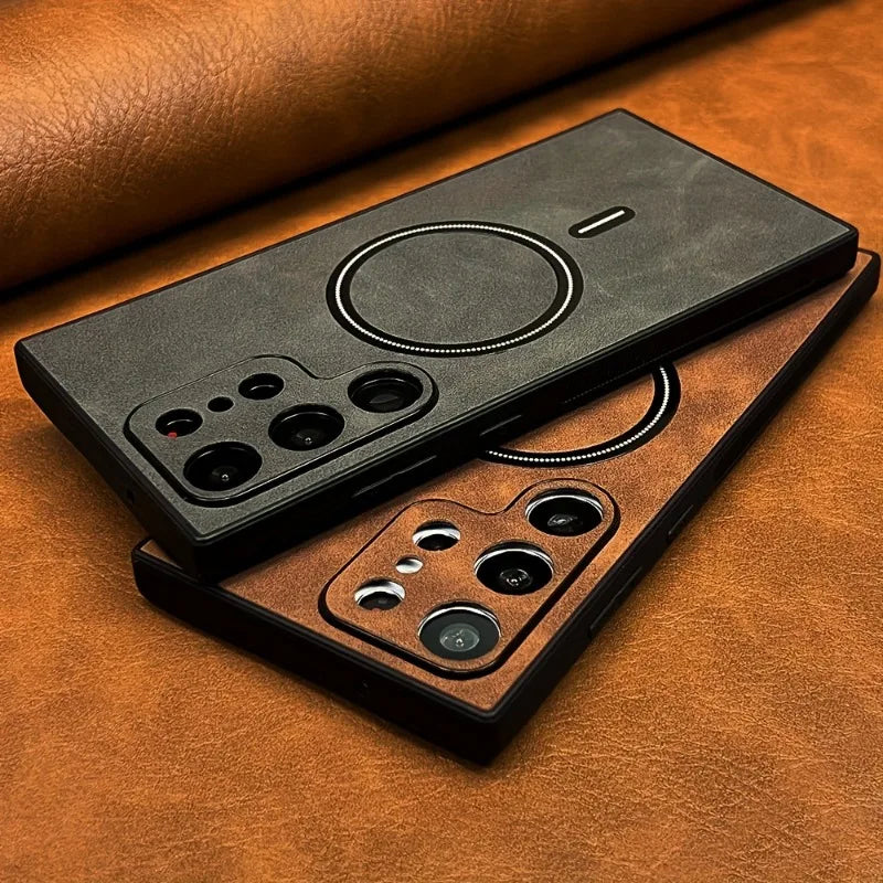 Leather PU magnetic phone case by Corporación Turística, showing the sleek exterior and magnetic closure for mobile protection.