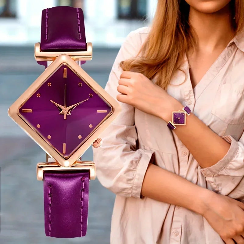 Reloj de cuarzo con puntero de rombo elegante para mujer,...
