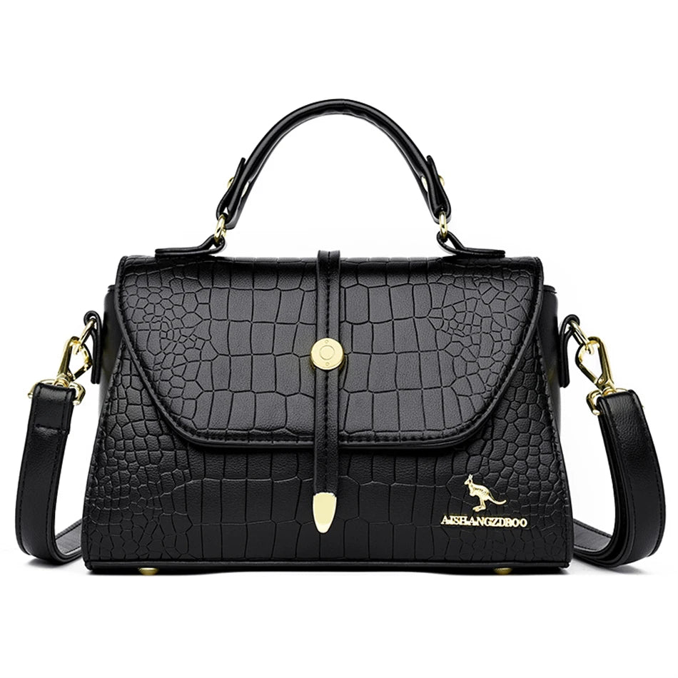 Crocodile leather crossbody bag by Corporación Turística, stylish 2024 handbag with sleek design and textured leather finish.