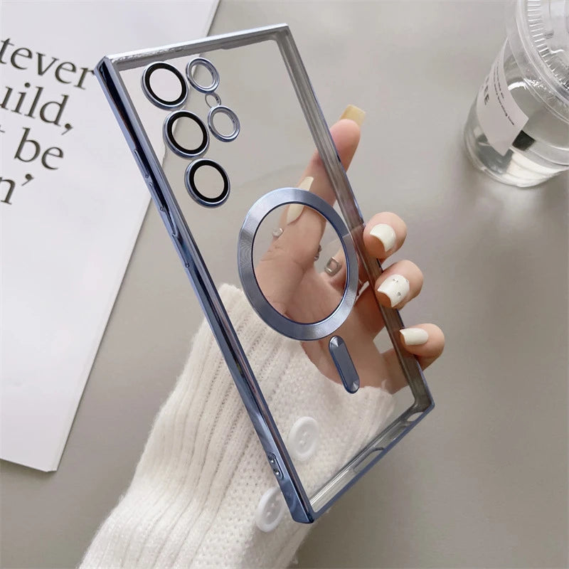 Magnetic phone case with MagSafe compatibility for Samsung S2, featuring sleek design and secure attachment from Corporación Turística.