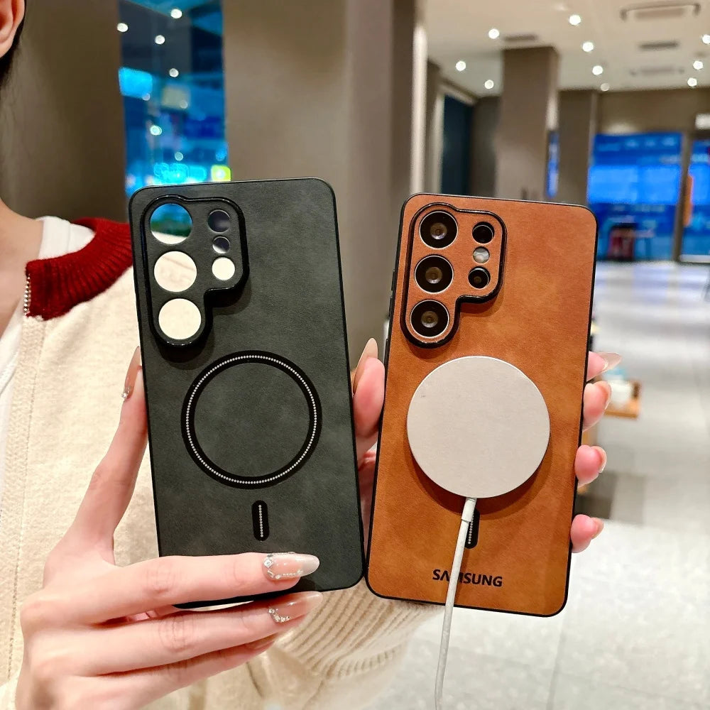 Leather lambskin MagSafe case by Corporación Turística, shockproof protective cover for iPhone with precise cutouts.