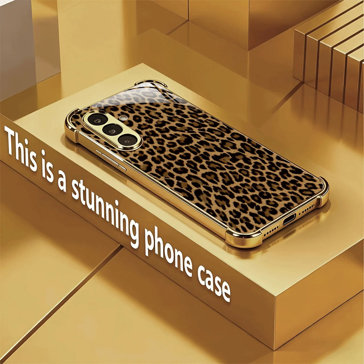 Gold-plated glass phone case with elegant design, featuring a sleek and protective cover for smartphones.