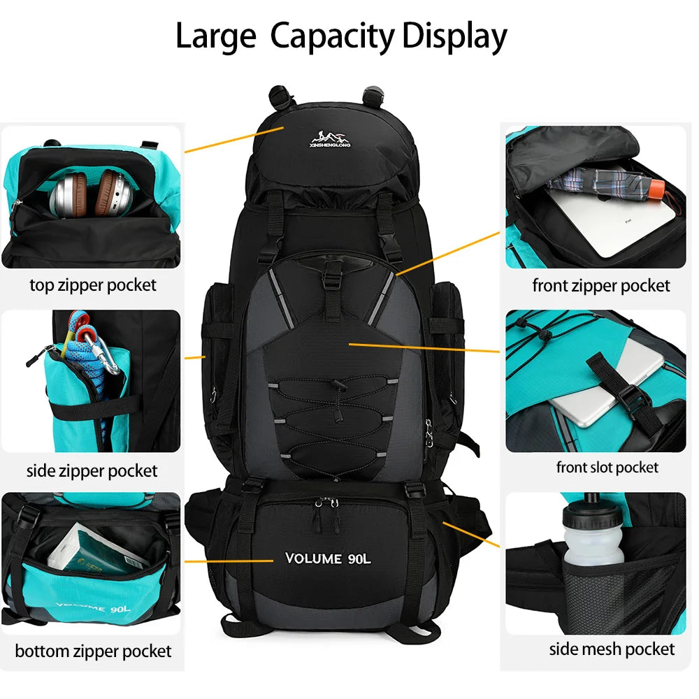 Mochila de senderismo y acampada de 90L, mochila de viaje...
